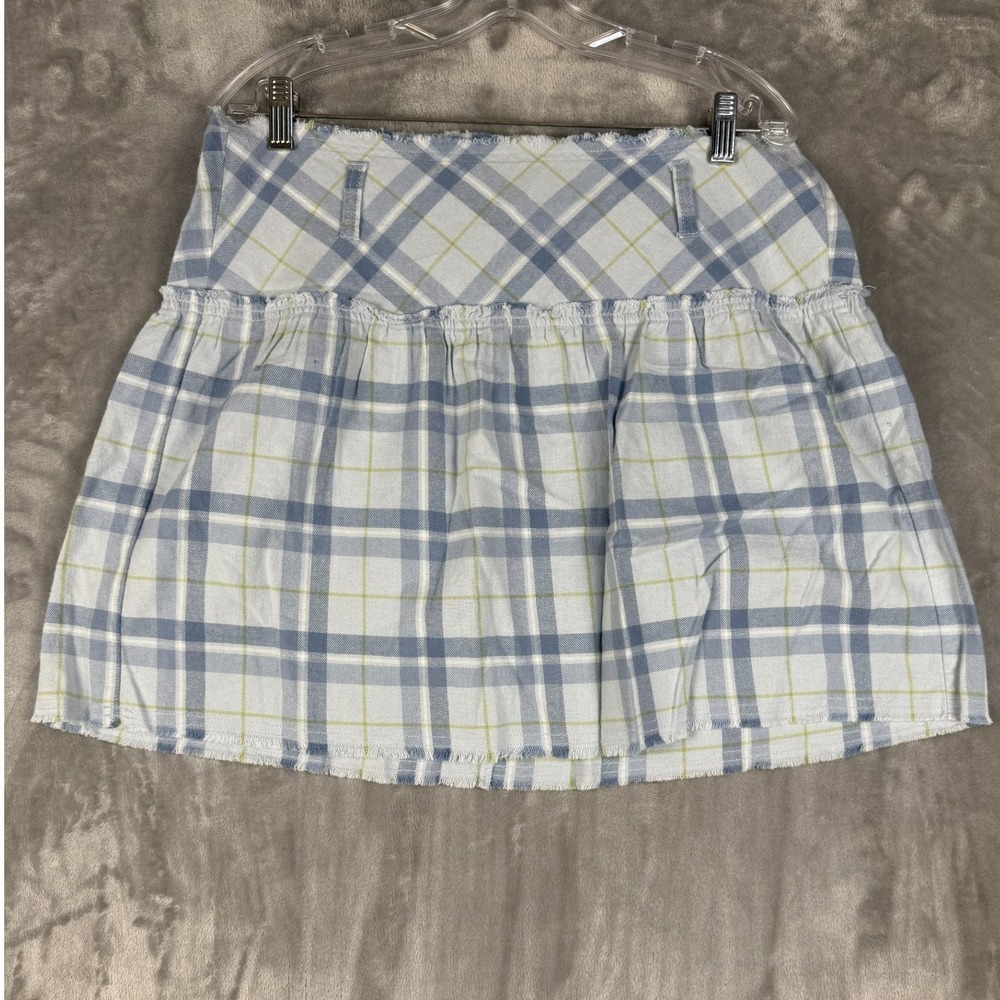 Y2K GUESS JEANS Women's Plaid Flannel Ruffle‎ Mini Skirt Frayed Hem Size 30
